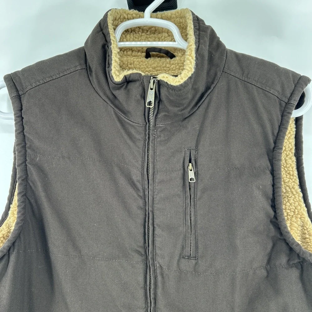 Lee Premium Select Fleece Vest Sherpa Men's Large Brown Front Zip Utility Casual